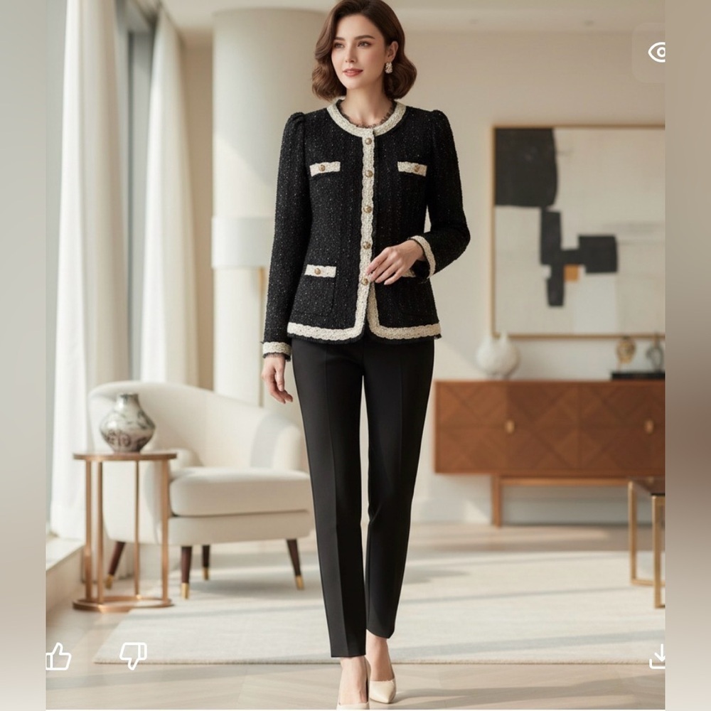 Minyyiny Elegant Sparkle Jacket-Chic Contrast Trim – Timeless Parisian Style